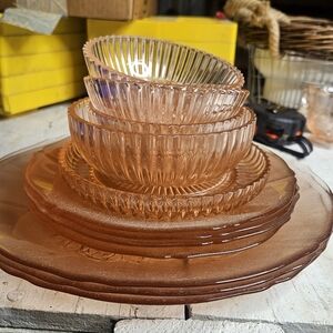 Elegant Amber Glass Bowl and Plate Set